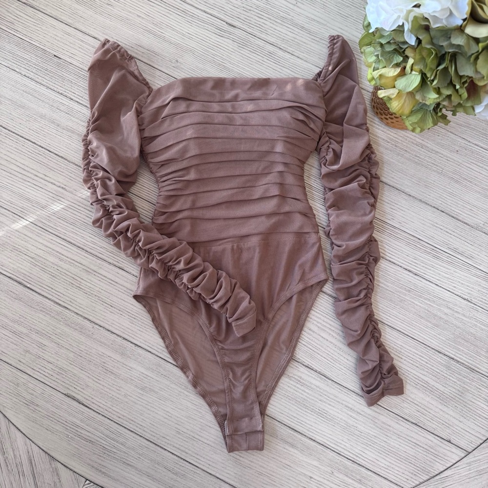 Princess Polly Chic Ruched Cocoa Brown Bodysuit